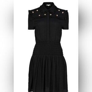 Maje Ravanna Black Dress silhouette Short Sleeves Embellished Metal Bee Mini Sz2